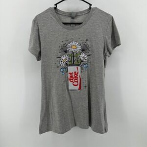 Instant Message Diet Coke Floral Daisy Graphic Tee‎ T-Shirt Gray Womens Large